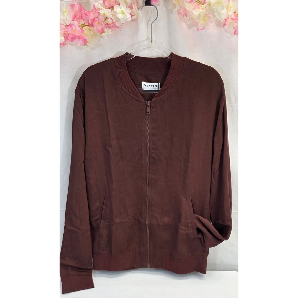 Vestige Mens Lightweight Woven Bomber Jacket Burgundy Red JK1420 Size M NEW